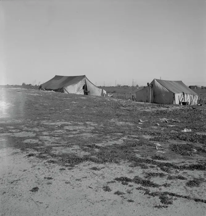 Framed Print : Migrants tents...the right of way of the Southern Pacific, near Fresno, California, 1939. Creator: Dorothea Lange Framed Print : Migrants tents...the right of way of the Southern Pacific, near Fresno, California, 1939. Creator: Dorothea Lange