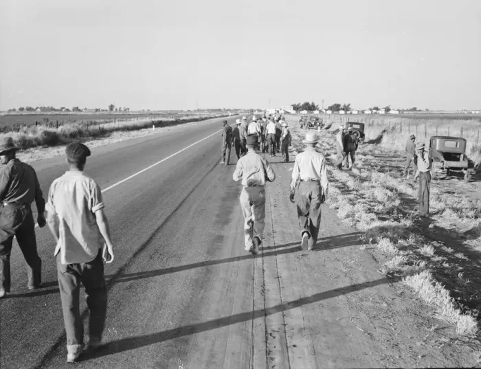 Framed Print : Migratory agricultural workers - cotton hoers, near Los Banos, California, 1939. Creator: Dorothea Lange Framed Print : Migratory agricultural workers - cotton hoers, near Los Banos, California, 1939. Creator: Dorothea Lange
