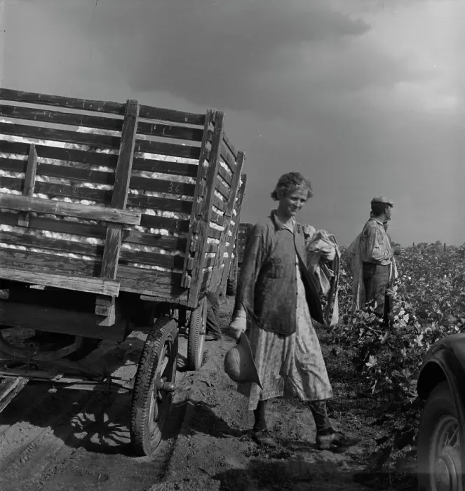 Framed Print : Migratory cotton pickers have stopped working because it started to rain, Kern County, CA, 1938. Creator: Dorothea Lange Framed Print : Migratory cotton pickers have stopped working because it started to rain, Kern County, CA, 1938. Creator: Dorothea Lange