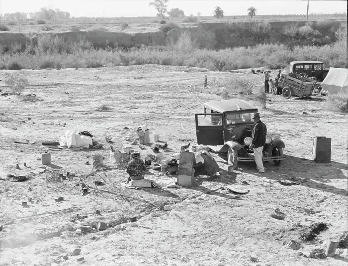 Framed Print : Migratory families at 7 a.m. near Imperial Valley, California, 1939. Creator: Dorothea Lange Framed Print : Migratory families at 7 a.m. near Imperial Valley, California, 1939. Creator: Dorothea Lange