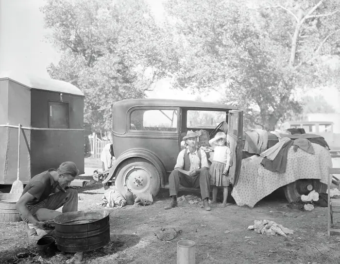 Framed Print : Migratory family in auto camp, California, 1936. Creator: Dorothea Lange Framed Print : Migratory family in auto camp, California, 1936. Creator: Dorothea Lange