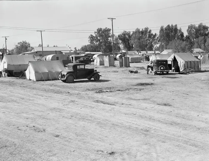 Framed Print : Migratory labor housing during carrot harvest, near Holtville, Imperial Valley, California, 1939. Creator: Dorothea Lange Framed Print : Migratory labor housing during carrot harvest, near Holtville, Imperial Valley, California, 1939. Creator: Dorothea Lange