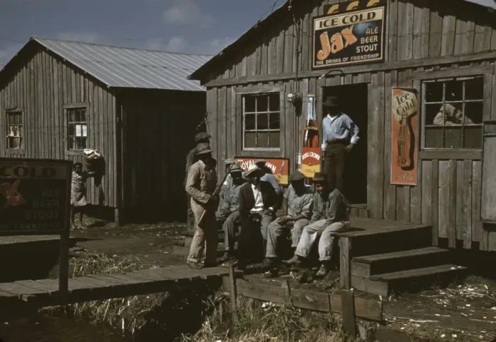 Framed Print : Migratory laborers outside of a juke joint'during a slack season, Belle Glade, Fla. 1941. Creator: Marion Post Wolcott Framed Print : Migratory laborers outside of a juke joint'during a slack season, Belle Glade, Fla. 1941. Creator: Marion Post Wolcott