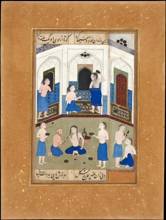 Framed Print : Mihr in a Bath House in Khwarazm. Artist: Iranian master Framed Print : Mihr in a Bath House in Khwarazm. Artist: Iranian master