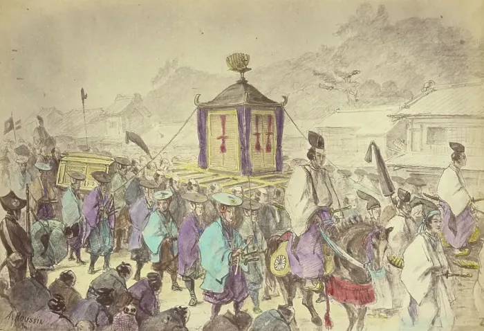 Framed Print : The Mikado's Procession, 1868. Creator: Felice Beato Framed Print : The Mikado's Procession, 1868. Creator: Felice Beato
