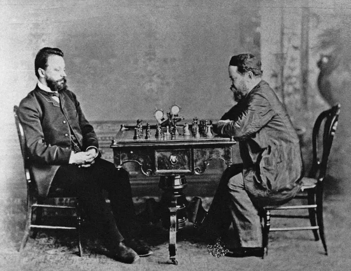 Framed Print : Mikhail Chigorin (1850-1908) and William Steinitz (1836-1900) in Havana, 1880, 1880. Artist: Anonymous Framed Print : Mikhail Chigorin (1850-1908) and William Steinitz (1836-1900) in Havana, 1880, 1880. Artist: Anonymous