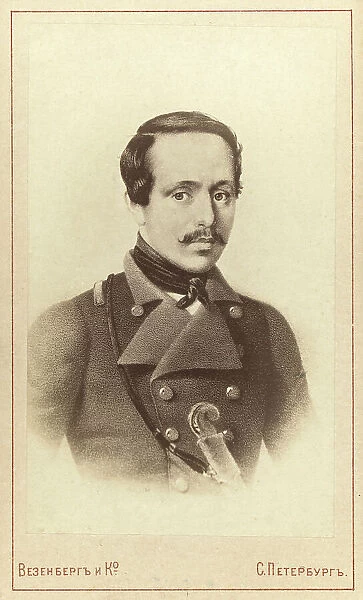 Mikhail Yuryevich Lermontov, half-length portrait, facing front, between 1880 and 1886. Creator: Unknown
