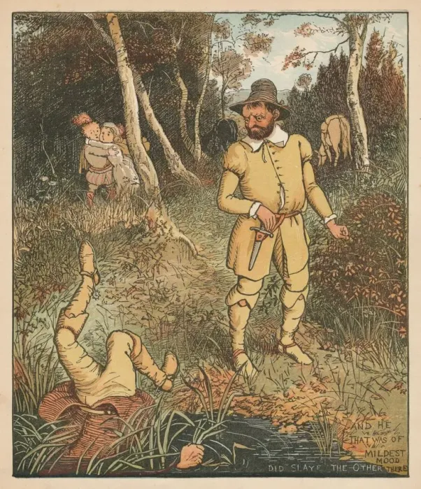 Framed Print : And He That Was of Mildest Mood Did Slaye The Other There, c1880. Creator: Randolph Caldecott Framed Print : And He That Was of Mildest Mood Did Slaye The Other There, c1880. Creator: Randolph Caldecott