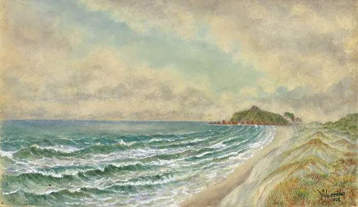 Framed Print : Nine mile beach looking North from Totara, 1928. Creator: William Francis Herring Framed Print : Nine mile beach looking North from Totara, 1928. Creator: William Francis Herring