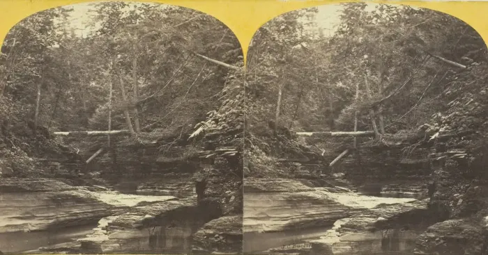 Framed Print : Six Mile Creek, Ithaca, N. Y. View in Ravine above Green Tree Fall, 1860 / 65. Creator: J. C Framed Print : Six Mile Creek, Ithaca, N. Y. View in Ravine above Green Tree Fall, 1860 / 65. Creator: J. C