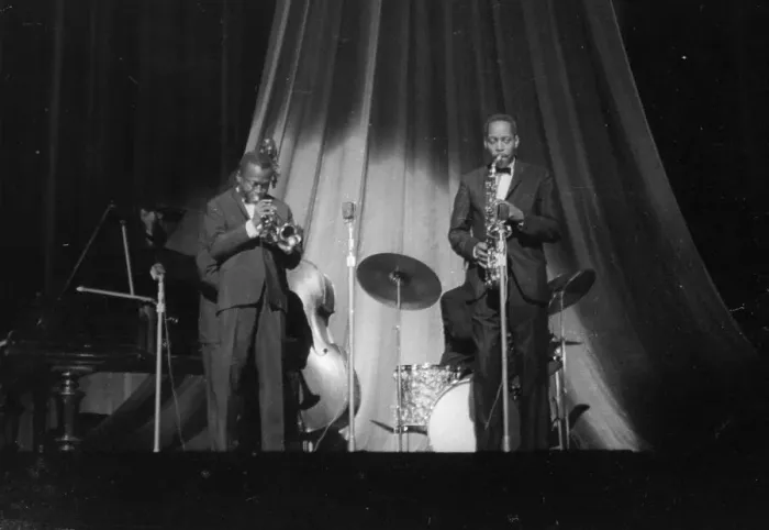 Framed Print : Miles Davis and Sonny Stitt (unknown gig), c1960's. Creator: Brian Foskett Framed Print : Miles Davis and Sonny Stitt (unknown gig), c1960's. Creator: Brian Foskett