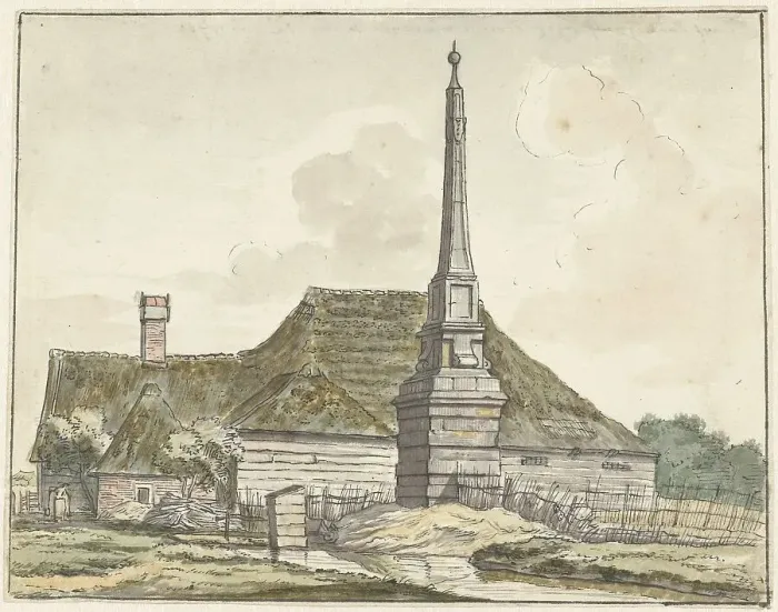 Framed Print : The milestone or ban pole at Halfweg, 1780. Creator: Jacques Kuyper Framed Print : The milestone or ban pole at Halfweg, 1780. Creator: Jacques Kuyper