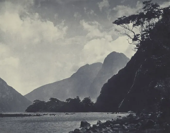 Framed Print : In Milford Sound, 1920s. Creator: Harry Moult Framed Print : In Milford Sound, 1920s. Creator: Harry Moult