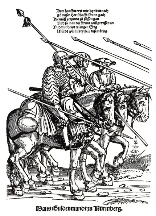 Framed Print : Military campaign of the Landsknechts. Artist: Schoen, Erhard (1491-1592) Framed Print : Military campaign of the Landsknechts. Artist: Schoen, Erhard (1491-1592)