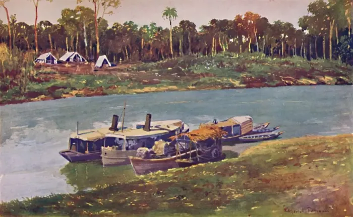 Framed Print : A Military Encampment on a reach of the Upper Amazon, three thousand miles from the Sea, 1914 Framed Print : A Military Encampment on a reach of the Upper Amazon, three thousand miles from the Sea, 1914