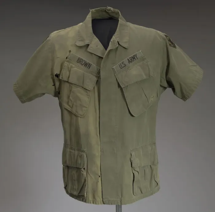 Framed Print : Military fatigue shirt worn by James E. Brown of the 20th Engineer Brigade, ca. 1967 Framed Print : Military fatigue shirt worn by James E. Brown of the 20th Engineer Brigade, ca. 1967
