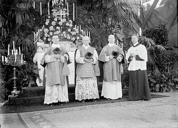 Military Field Mass By Holy Name Soc. of Roman Catholic Church, officiating Priests... 1910. Creator: Harris & Ewing. Military Field Mass By Holy Name Soc. of Roman Catholic Church, officiating Priests... 1910. Creator: Harris & Ewing
