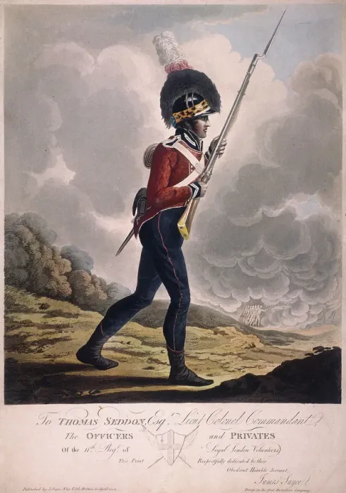 Framed Print : Military figure in the uniform of the eleventh regiment of the Loyal London Volunteers, 1804 Framed Print : Military figure in the uniform of the eleventh regiment of the Loyal London Volunteers, 1804