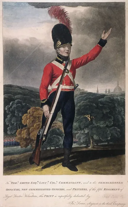 Framed Print : Military figure in the uniform of the fifth regiment of the Loyal London Volunteers, c1800 Framed Print : Military figure in the uniform of the fifth regiment of the Loyal London Volunteers, c1800