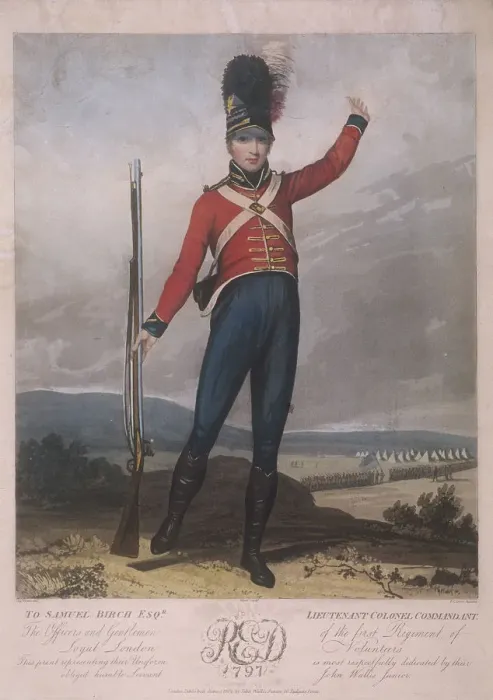 Framed Print : Military figure wearing the uniform of the first regiment of Loyal London Volunteers, 1797 Framed Print : Military figure wearing the uniform of the first regiment of Loyal London Volunteers, 1797