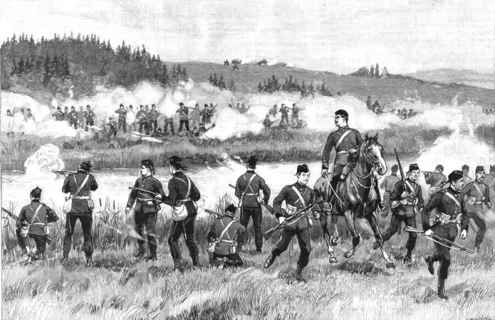 Framed Print : Military Manoeuvers at Aldershot: A Sham Fight; Close Quarters, A Retreat Inevitable, 1891. Creator: Unknown Framed Print : Military Manoeuvers at Aldershot: A Sham Fight; Close Quarters, A Retreat Inevitable, 1891. Creator: Unknown