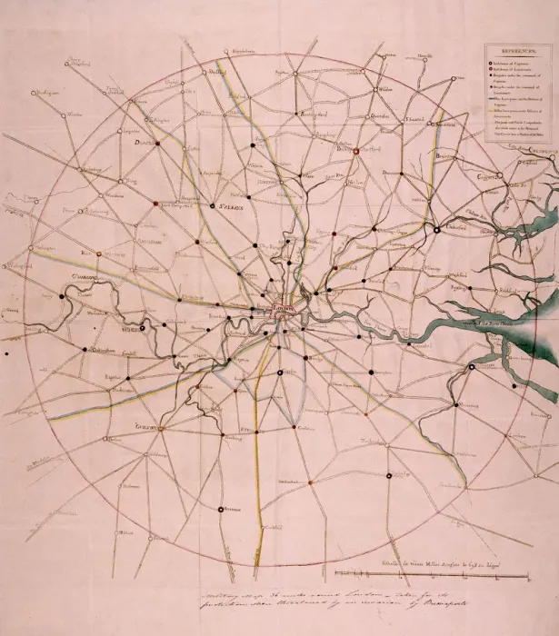 Framed Print : Military map of a thirty six mile area around London, c1804 Framed Print : Military map of a thirty six mile area around London, c1804