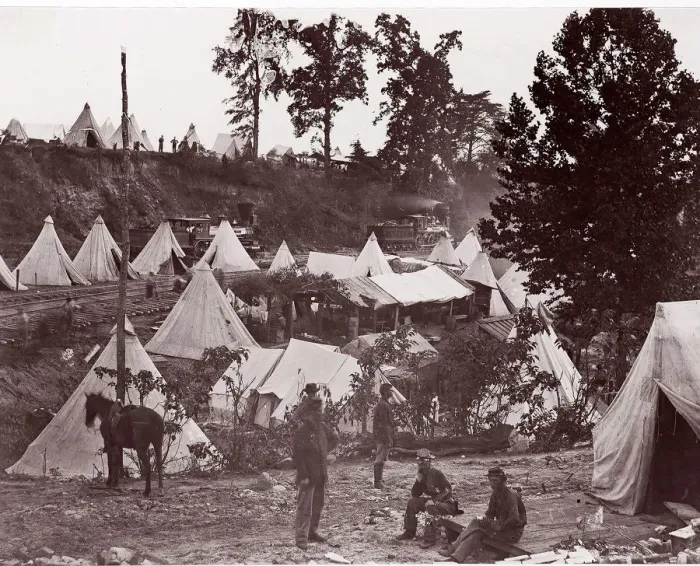 Framed Print : Military Railroad Camp, City Point, Virginia, 1861-65. Creator: Andrew Joseph Russell Framed Print : Military Railroad Camp, City Point, Virginia, 1861-65. Creator: Andrew Joseph Russell