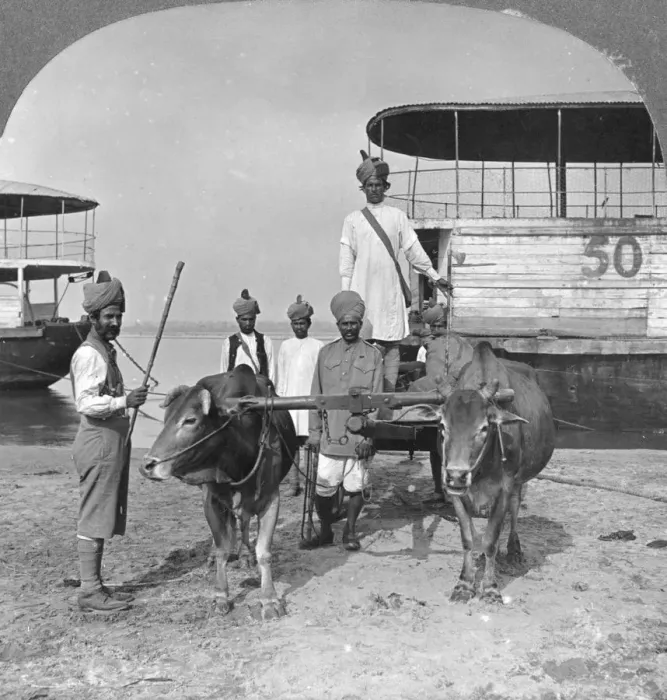 Framed Print : Military transport cart with an escort of Indian soldiers, Burma, 1898. Artist: Stereo Travel Co Framed Print : Military transport cart with an escort of Indian soldiers, Burma, 1898. Artist: Stereo Travel Co