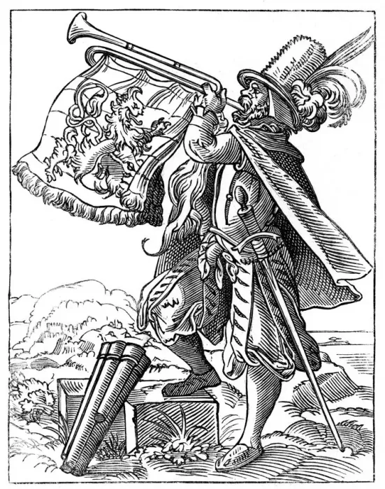 Framed Print : Military trumpeter, 16th century (1849). Artist: Jost Amman Framed Print : Military trumpeter, 16th century (1849). Artist: Jost Amman