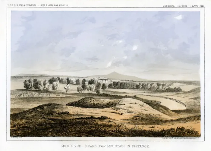 Framed Print : Milk River, with Bears Paw Mountain in the distance, Montana, USA, 1856. Artist: John Mix Stanley Framed Print : Milk River, with Bears Paw Mountain in the distance, Montana, USA, 1856. Artist: John Mix Stanley