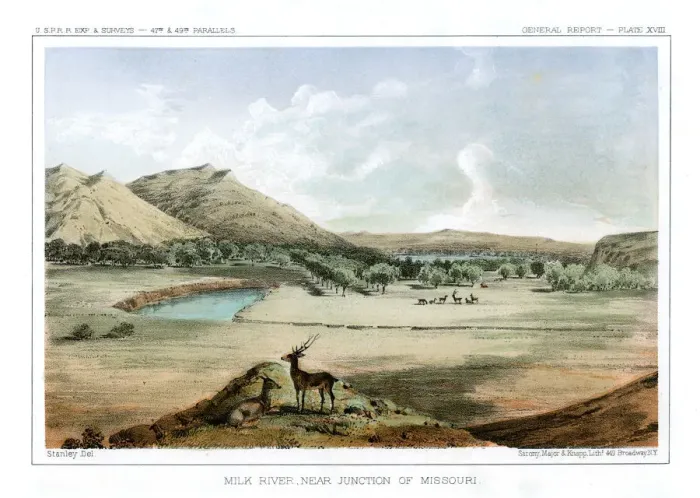 Framed Print : Milk River, Near Junction of Missouri, 1856. Artist: John Mix Stanley Framed Print : Milk River, Near Junction of Missouri, 1856. Artist: John Mix Stanley