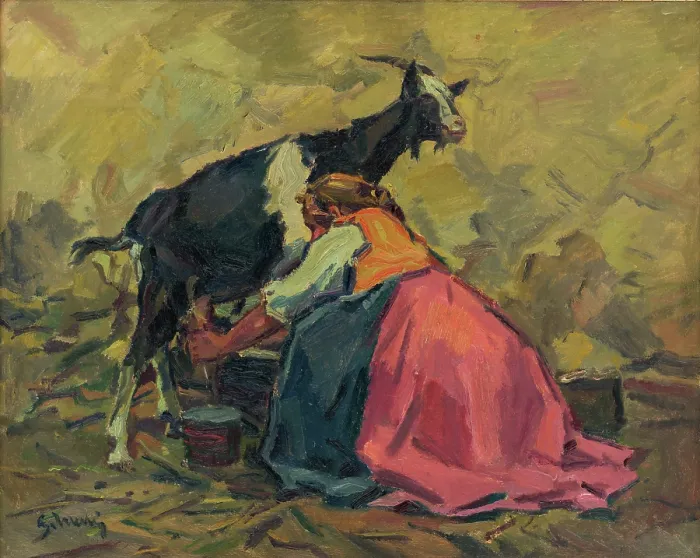 Framed Print : Milking, around 1937. Creator: Gustav Mally Framed Print : Milking, around 1937. Creator: Gustav Mally