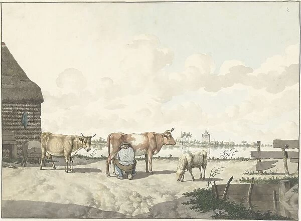 Milking farmer, 1700-1800. Creator: W. Barthautz