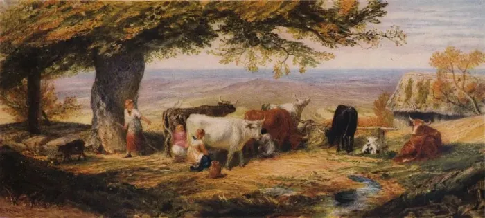 Framed Print : Milking in the Field, c1847. Artist: Samuel Palmer Framed Print : Milking in the Field, c1847. Artist: Samuel Palmer