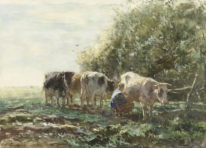 Framed Print : The Milking Pen, 1854-1910. Creator: Willem Maris Framed Print : The Milking Pen, 1854-1910. Creator: Willem Maris