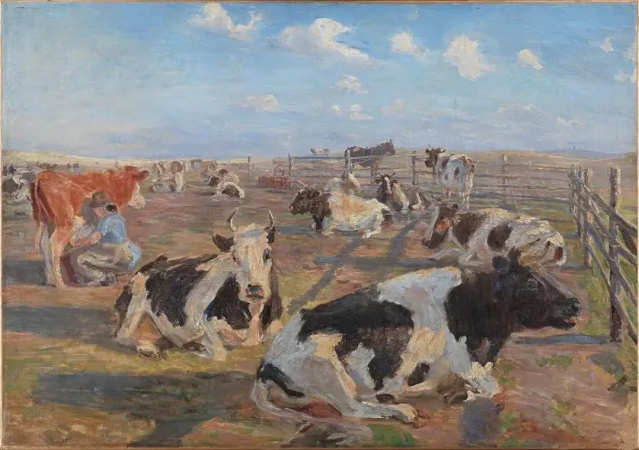 Framed Print : The Milking Place at Meilgård, 1884. Creator: Theodor Esbern Philipsen Framed Print : The Milking Place at Meilgård, 1884. Creator: Theodor Esbern Philipsen