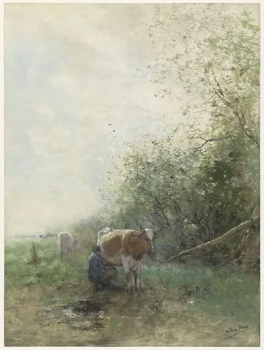 Framed Print : Milking time, 1844-1910. Creator: Willem Maris Framed Print : Milking time, 1844-1910. Creator: Willem Maris