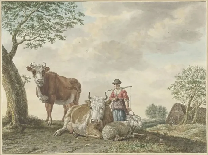 Framed Print : Milkmaid, 1793. Creator: Abraham Delfos Framed Print : Milkmaid, 1793. Creator: Abraham Delfos