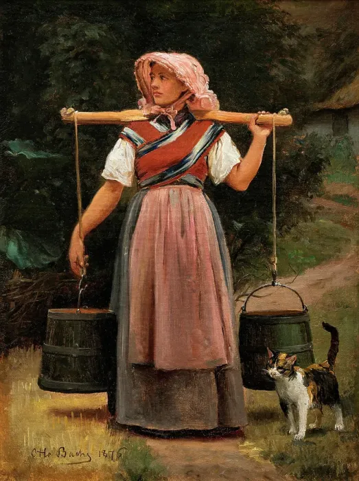 Framed Print : A milkmaid, 1876. Creator: Otto Bache Framed Print : A milkmaid, 1876. Creator: Otto Bache