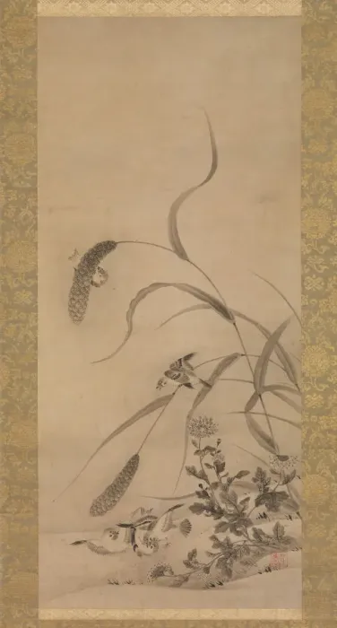 Framed Print : Millet and Sparrows, mid-16th century. Creator: Geiai Framed Print : Millet and Sparrows, mid-16th century. Creator: Geiai