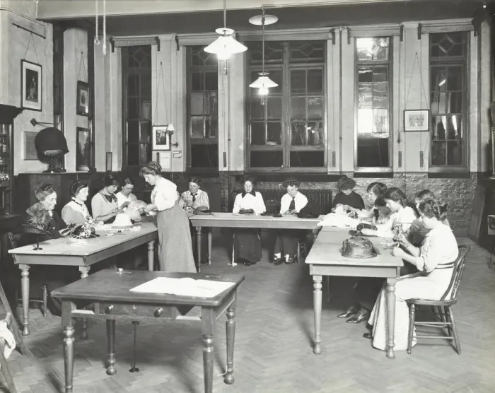 Framed Print : Millinery class, Ackmar Road Evening Institute for Women, London, 1914 Framed Print : Millinery class, Ackmar Road Evening Institute for Women, London, 1914
