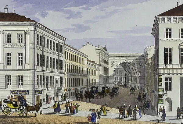 Millionnaya Street and Kotomin House in Saint Petersburg, First half of the 19th cent Artist: Beggrov, Karl Petrovich (1799-1875)