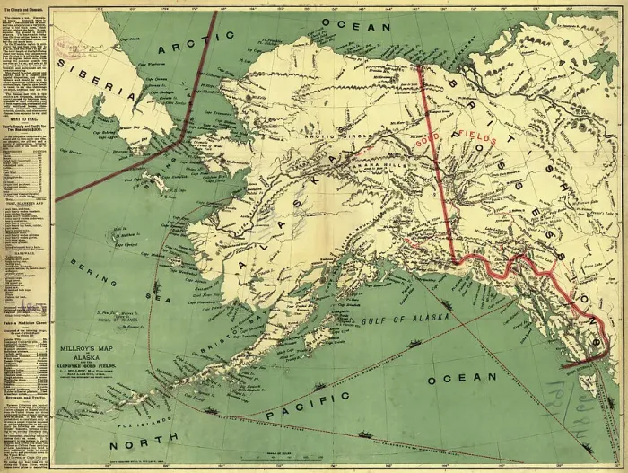 Framed Print : Millroy's map of Alaska and the Klondyke gold fields, 1897. Creator: J. J. Millroy Framed Print : Millroy's map of Alaska and the Klondyke gold fields, 1897. Creator: J. J. Millroy