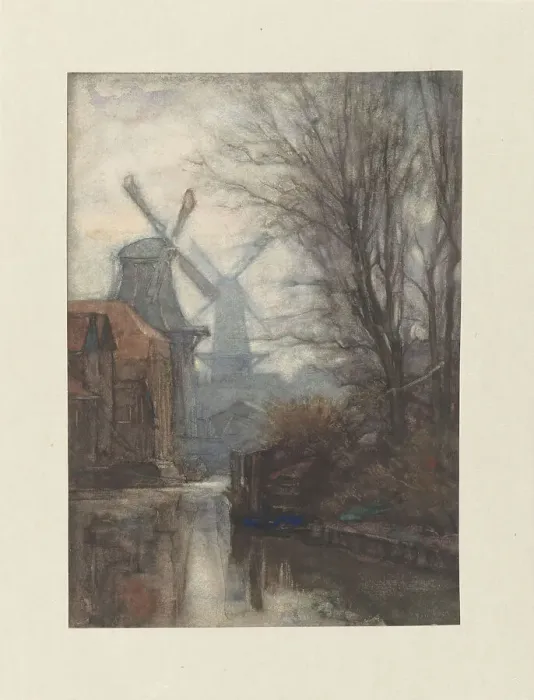 Framed Print : Mills on a canal, 1887. Creator: Jan Veth Framed Print : Mills on a canal, 1887. Creator: Jan Veth