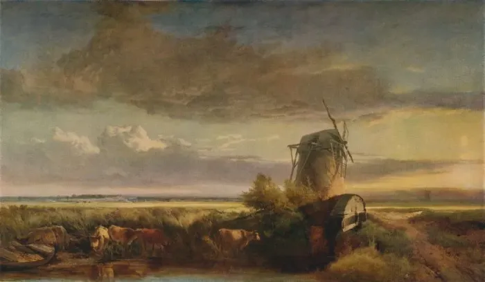 Framed Print : Mills on the Fens, c1853. Artist: Henry Bright Framed Print : Mills on the Fens, c1853. Artist: Henry Bright