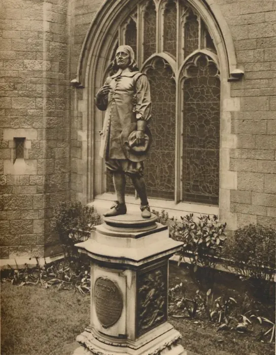 Framed Print : Miltons Statue Outside His Own Burial-Place in the City, c1935. Creator: Unknown Framed Print : Miltons Statue Outside His Own Burial-Place in the City, c1935. Creator: Unknown