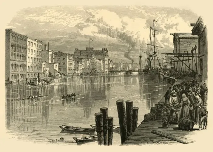 Framed Print : Milwaukee River, at Milwaukee, 1874. Creator: Alfred Waud