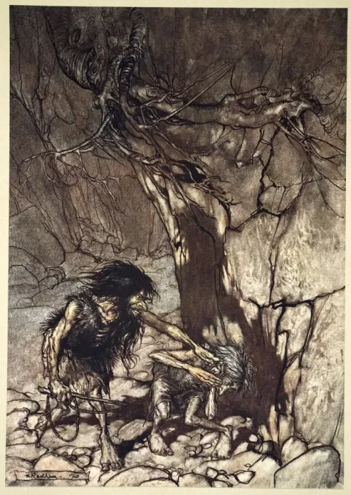 Framed Print : Mime howling Ohe! Ohe! Oh! Oh!, 1910. Artist: Arthur Rackham Framed Print : Mime howling Ohe! Ohe! Oh! Oh!, 1910. Artist: Arthur Rackham