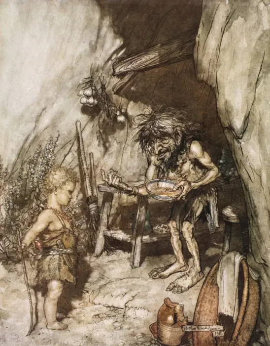 Framed Print : Mime and the infant, 1924. Artist: Arthur Rackham Framed Print : Mime and the infant, 1924. Artist: Arthur Rackham