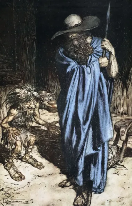 Framed Print : Mime and the Wanderer, 1924. Artist: Arthur Rackham Framed Print : Mime and the Wanderer, 1924. Artist: Arthur Rackham